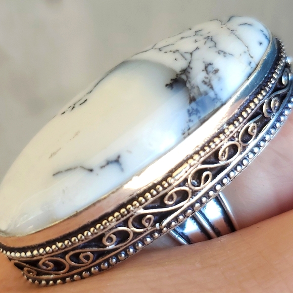 New Oversized Dendritic Opal 925 Silver Statement Ring. - Picture 11 of 15